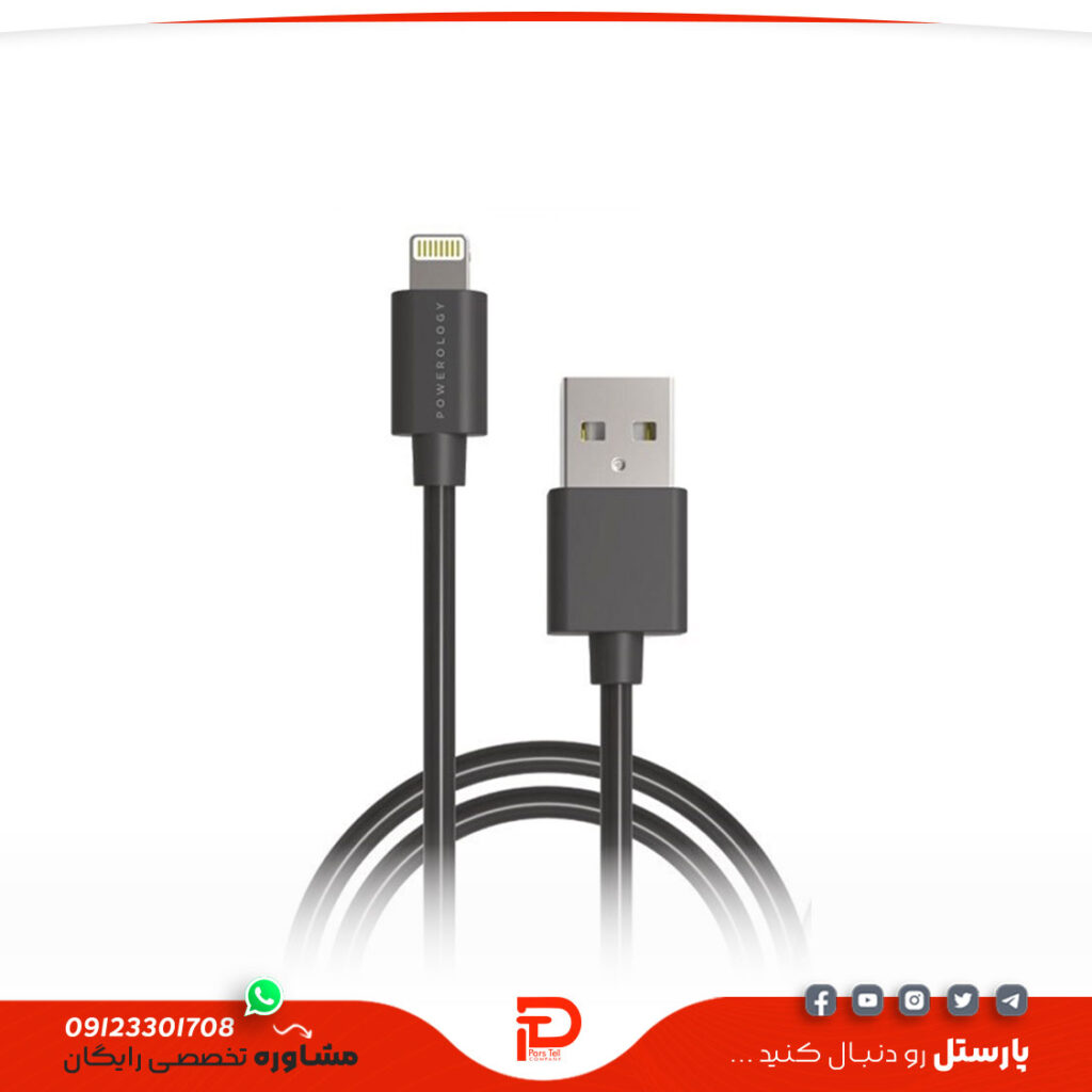 کابل شارژ 3متری USB Lightning برند Powerology مدل P3BLBK پارستل کمپانی اهواز